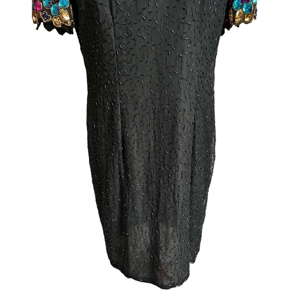 Vintage Stenay Large 100%‎ Silk Fully Beaded Sequined Party Evening Midi Dress - Picture 5 of 7